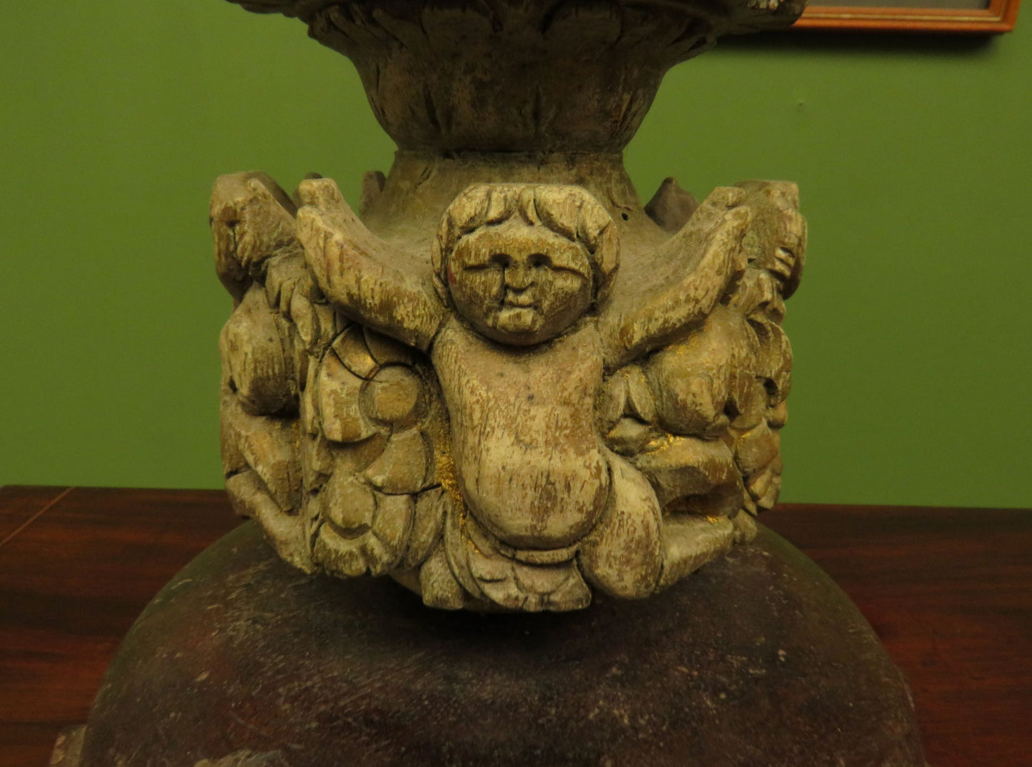 Very unusual Antique Wooden Cherub, Putti, Table Centre-piece