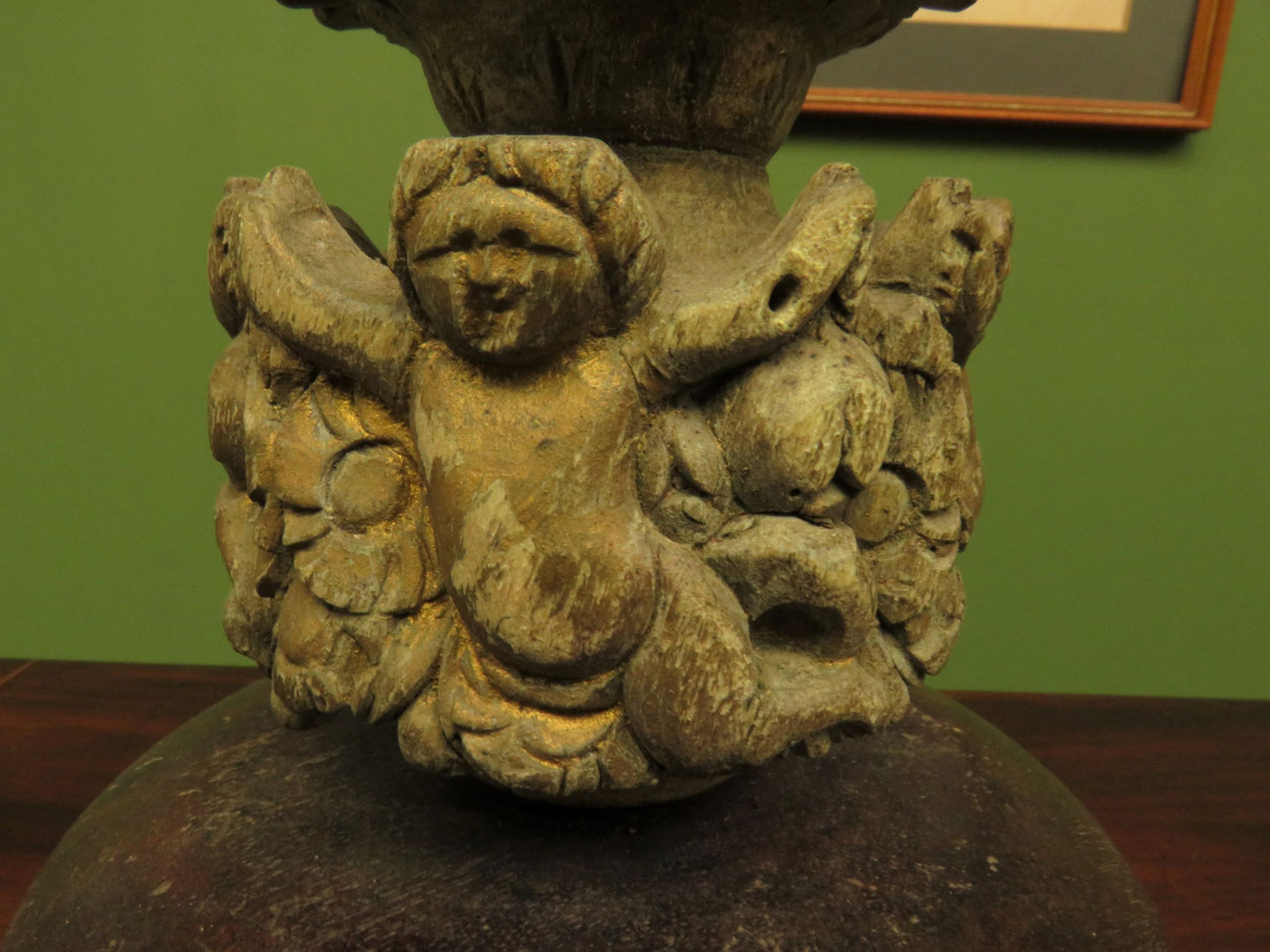 Very unusual Antique Wooden Cherub, Putti, Table Centre-piece
