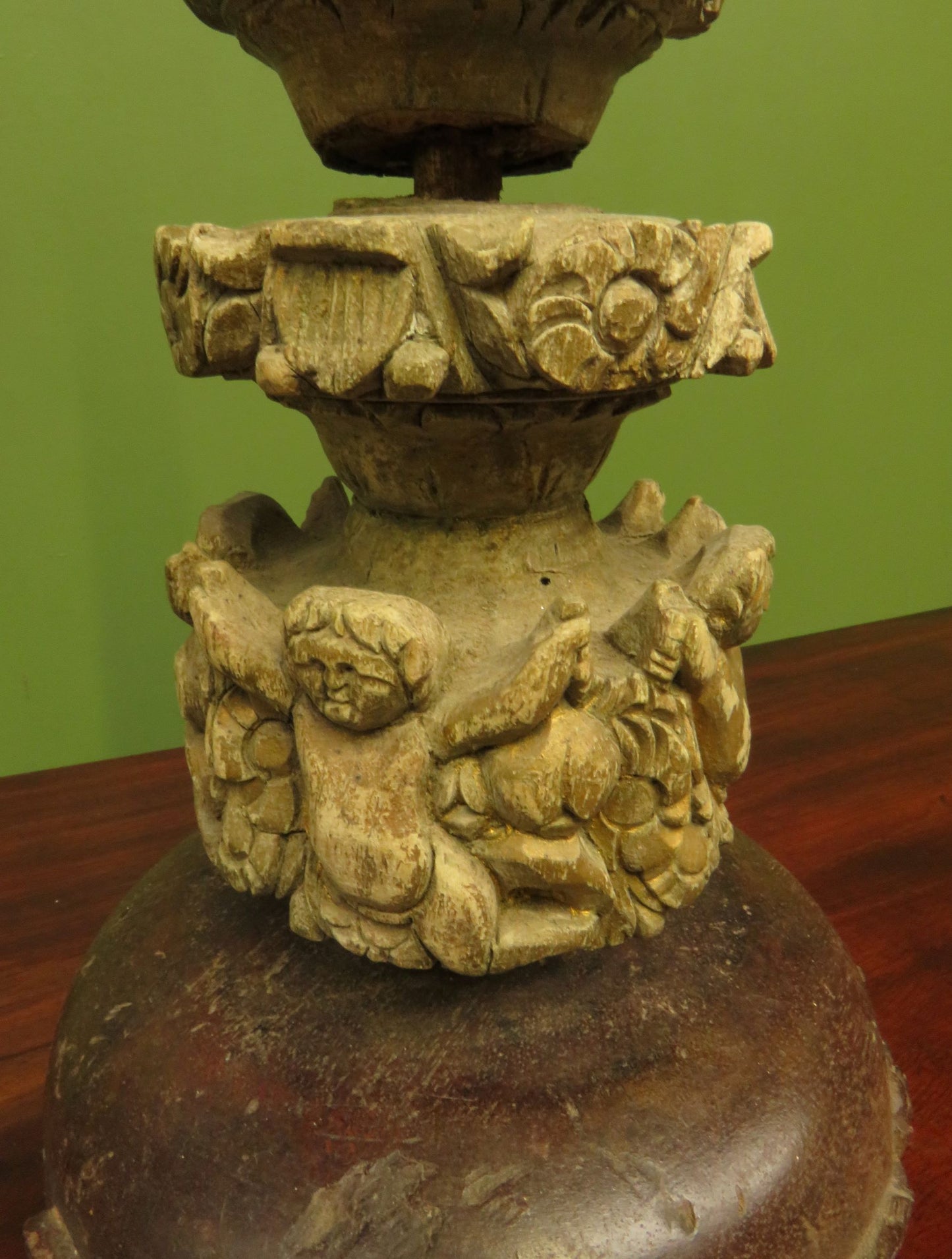 Very unusual Antique Wooden Cherub, Putti, Table Centre-piece