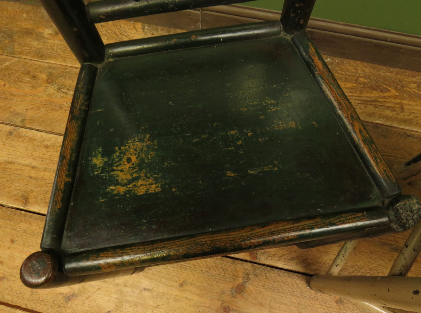 Pair of Old Primitive Spindle Chairs with Aged Painted Finish