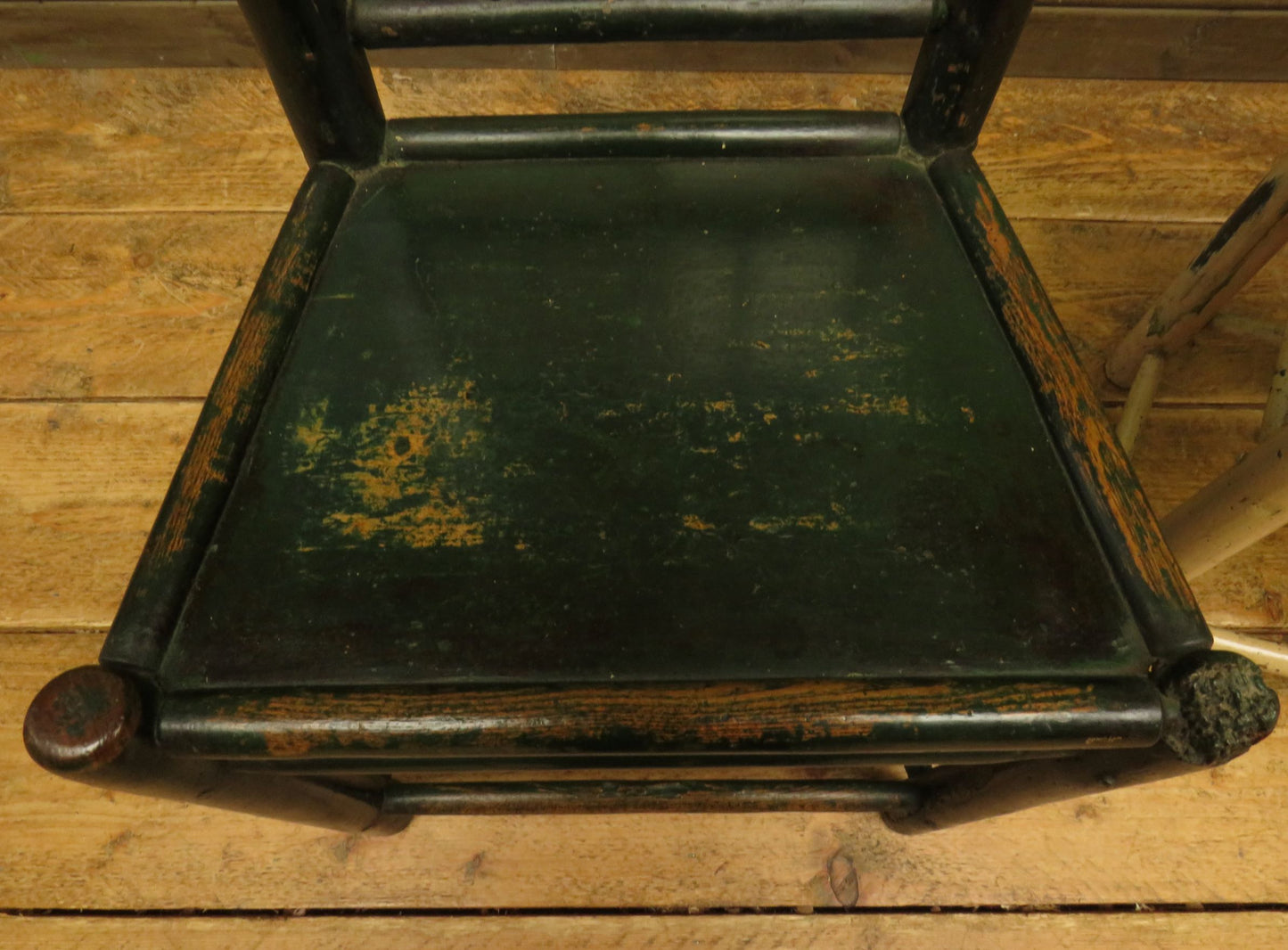 Pair of Old Primitive Spindle Chairs with Aged Painted Finish