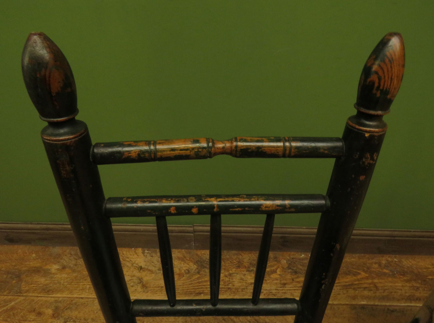 Pair of Old Primitive Spindle Chairs with Aged Painted Finish