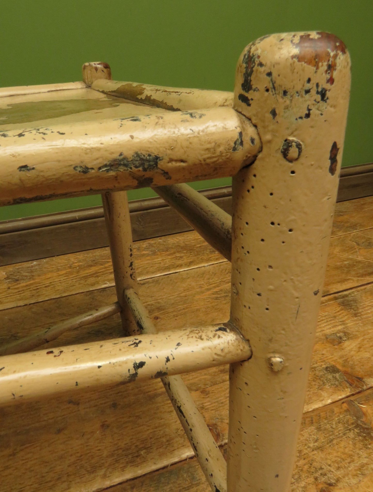 Pair of Old Primitive Spindle Chairs with Aged Painted Finish