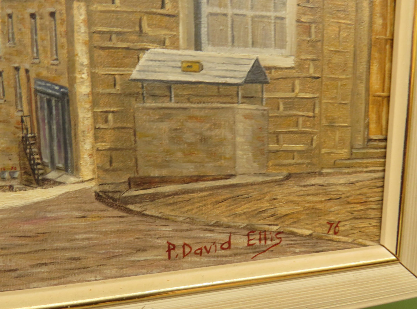 Framed oil painting of The Black Bull Hotel in Haworth by David Ellis, 1976