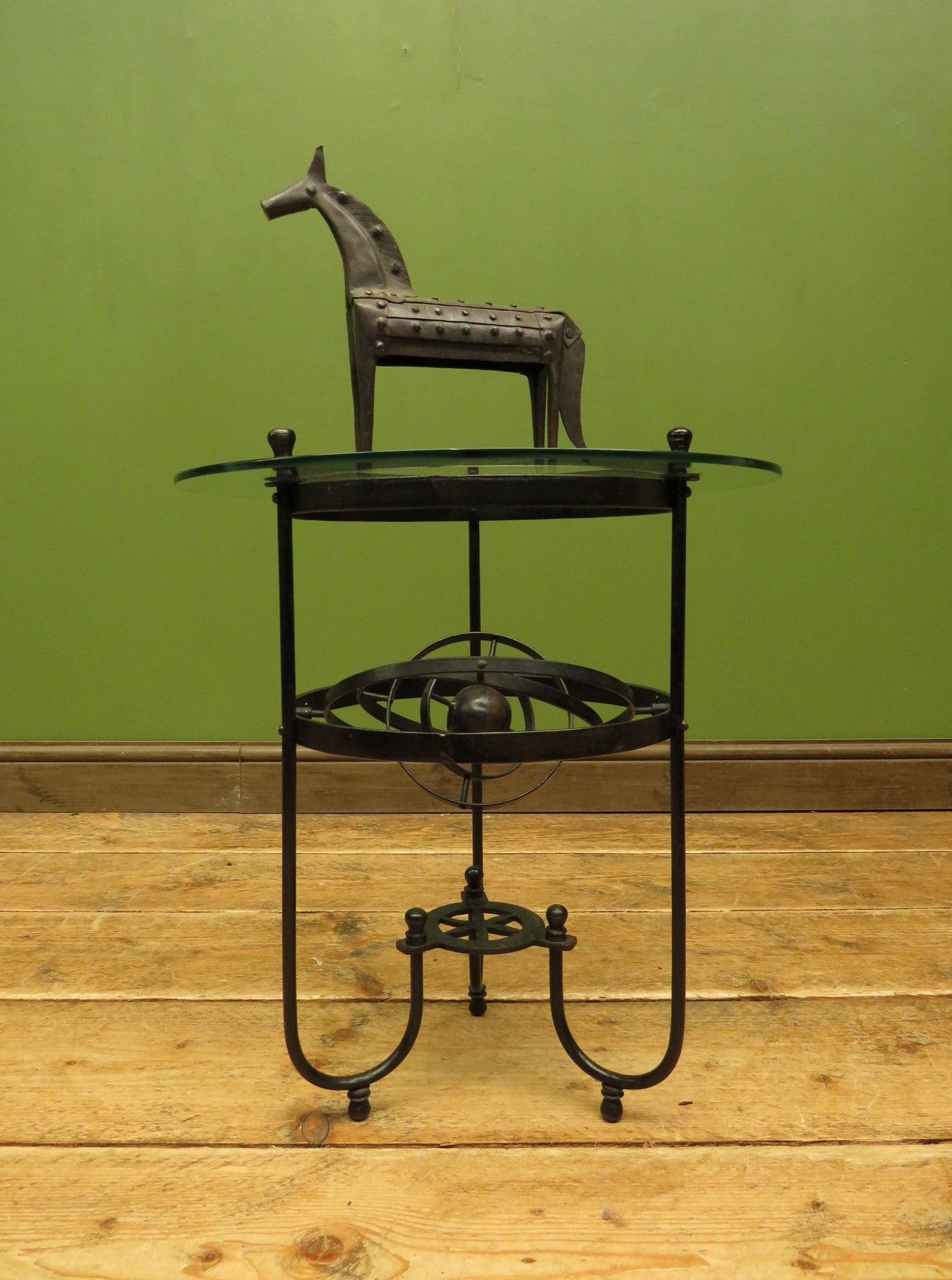 Vintage Steampunk Side Table with Gimbal mounted solar system