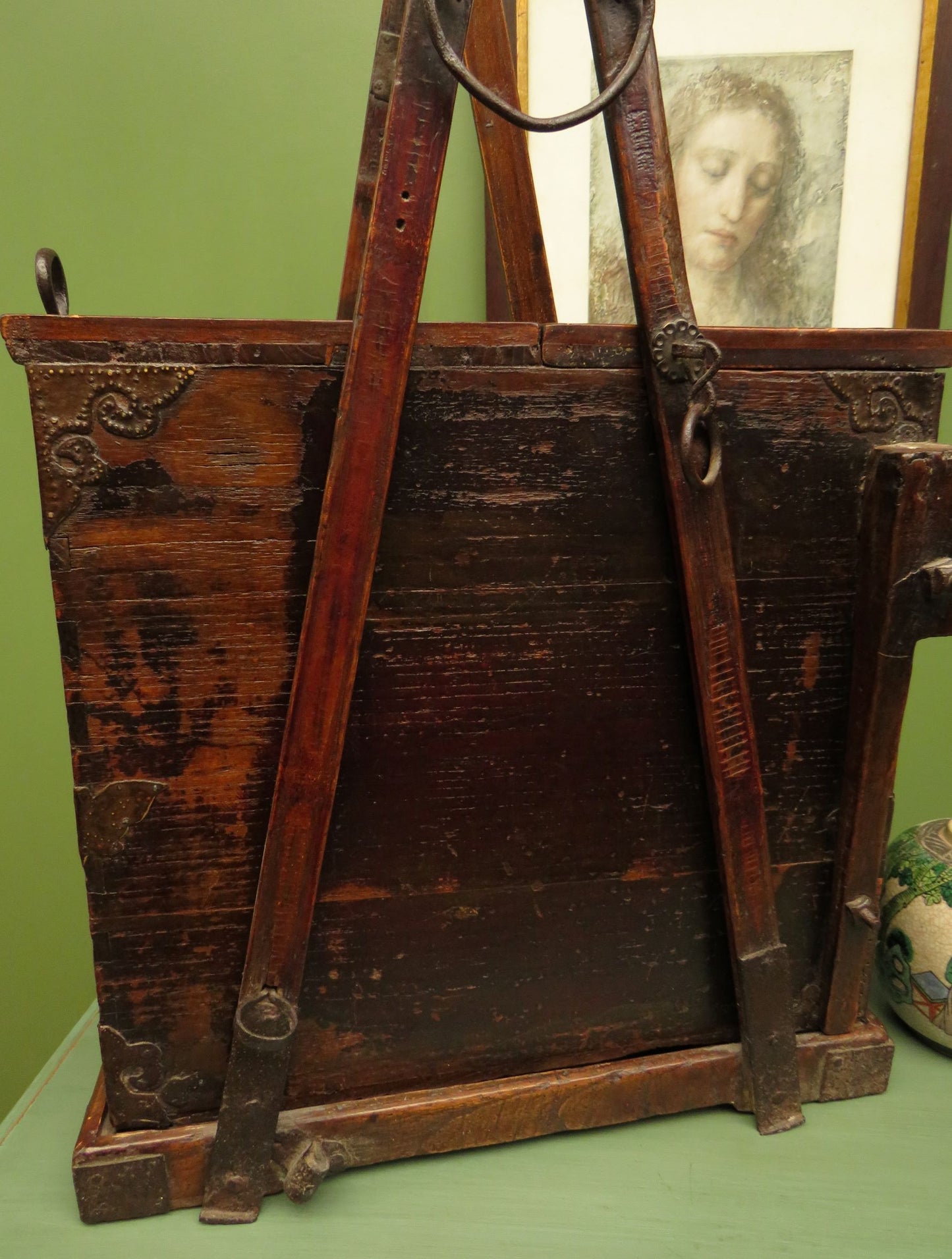 Rare Antique Japanese Wooden Merchants or Calligraphy Chest with Stand