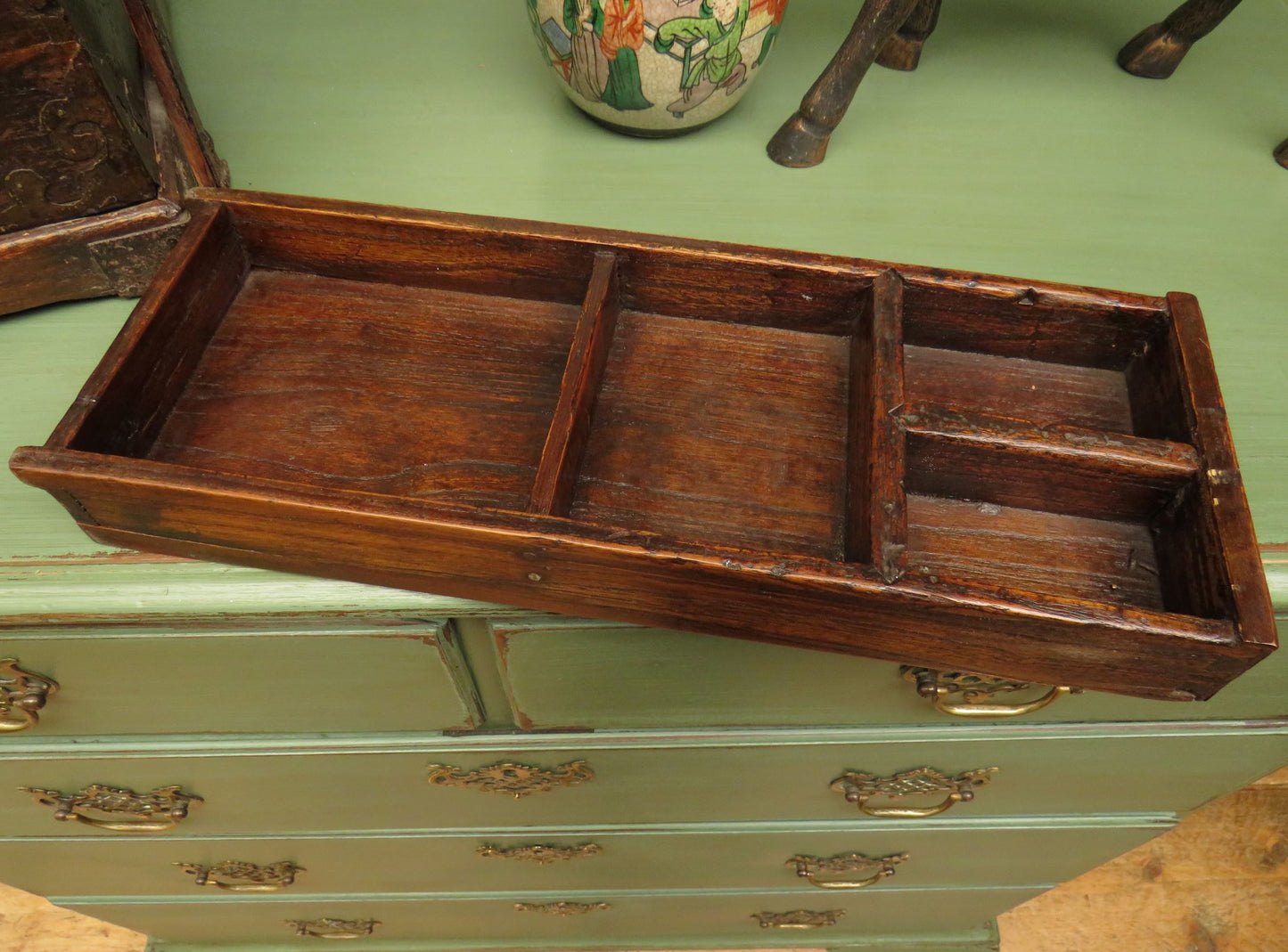 Rare Antique Japanese Wooden Merchants or Calligraphy Chest with Stand