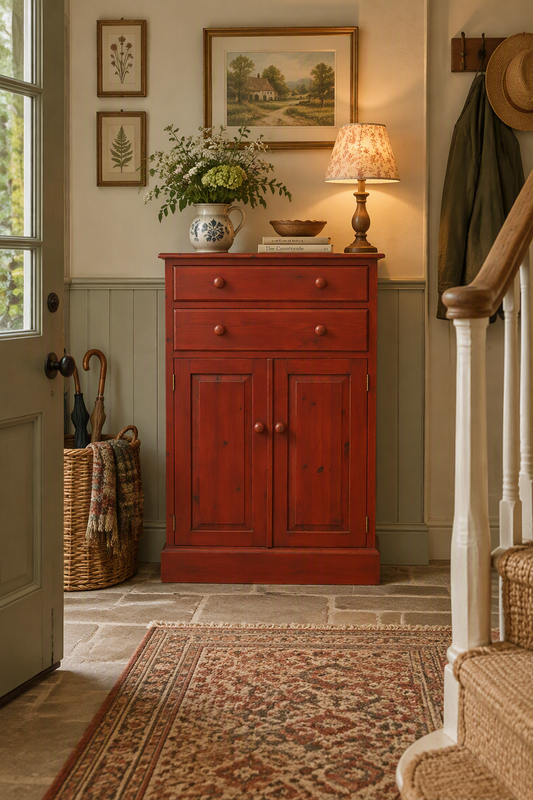 Small Red Pine Cabinet, Hallway, Kitchen or Bathroom Storage