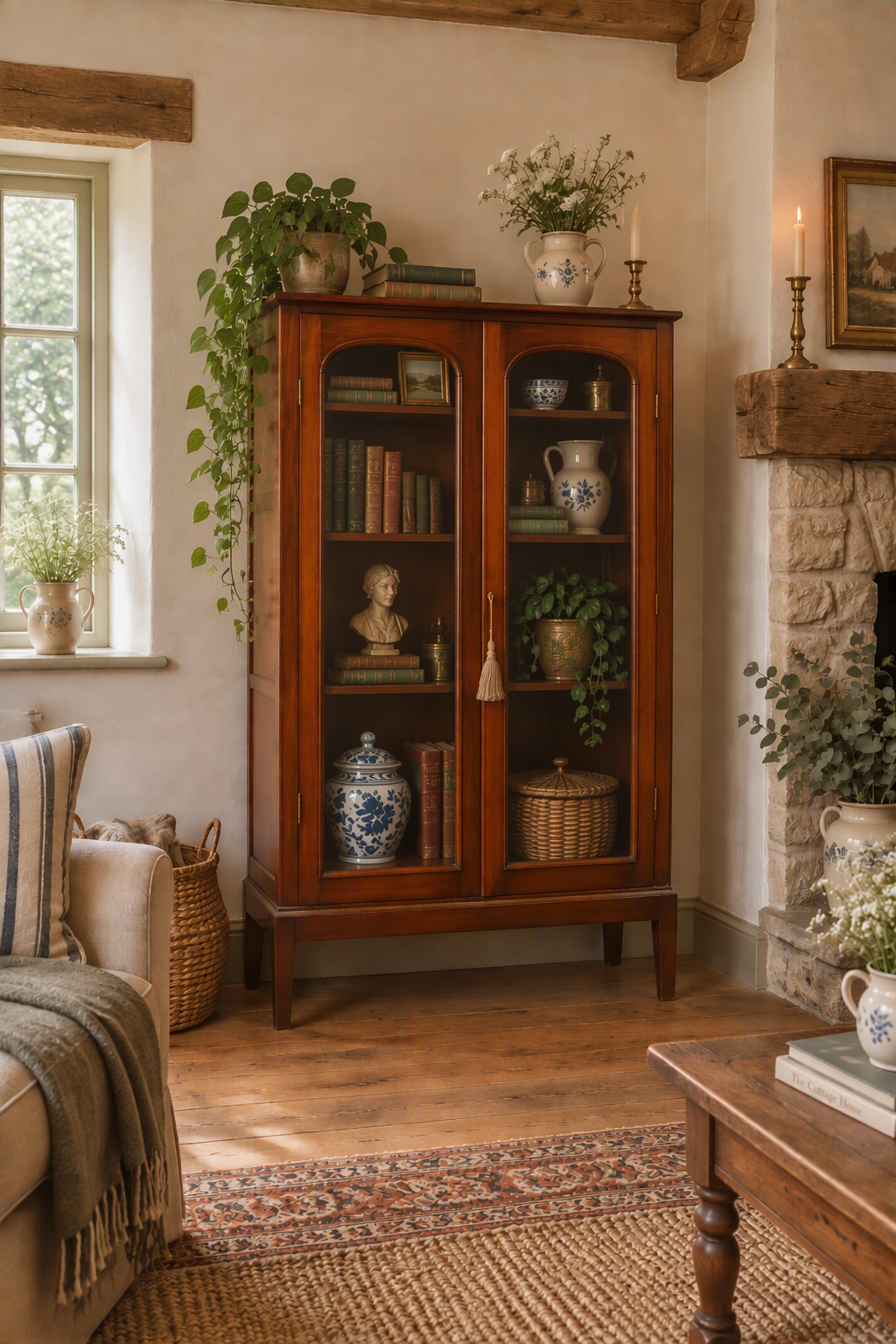 Antique Mahogany Glazed Library Bookcase Cabinet Country House