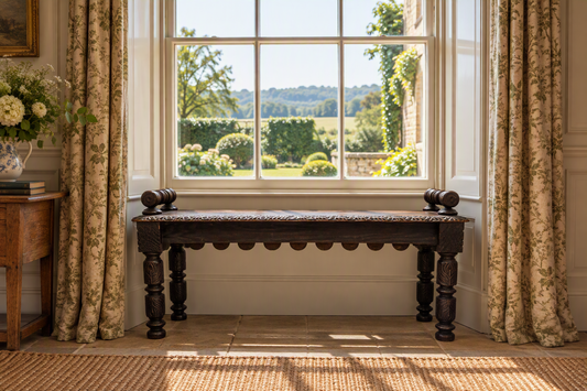 Victorian Carved Oak Window Seat Bench c.1880 Antique Hall Bench