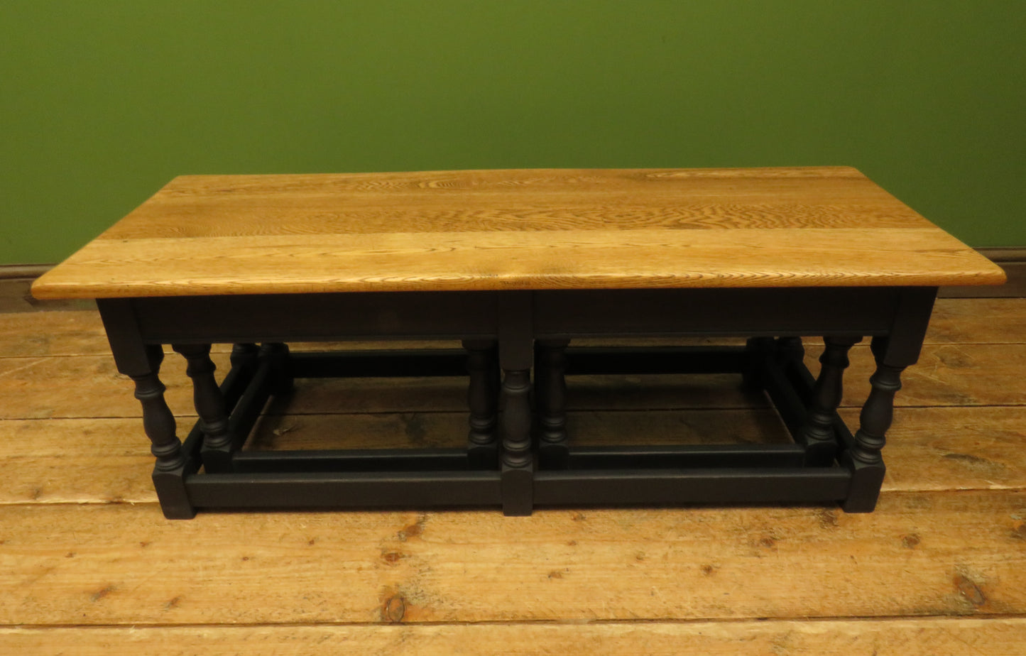 Vintage Nest of Tables with Black Bases and wooden tops
