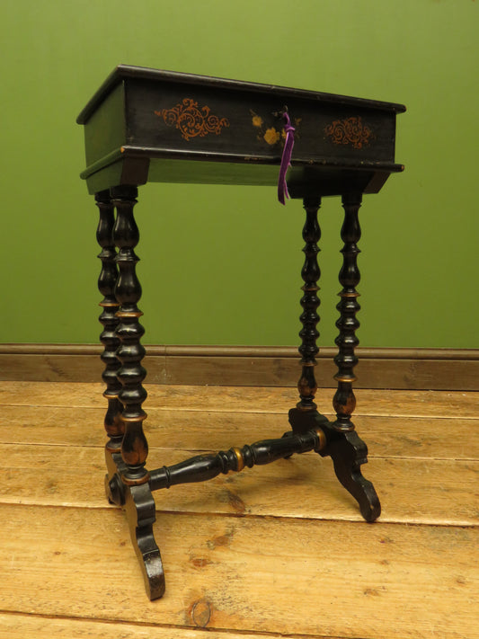 Victorian Ebonised & Parcel Gilt Worktable with Lift Top