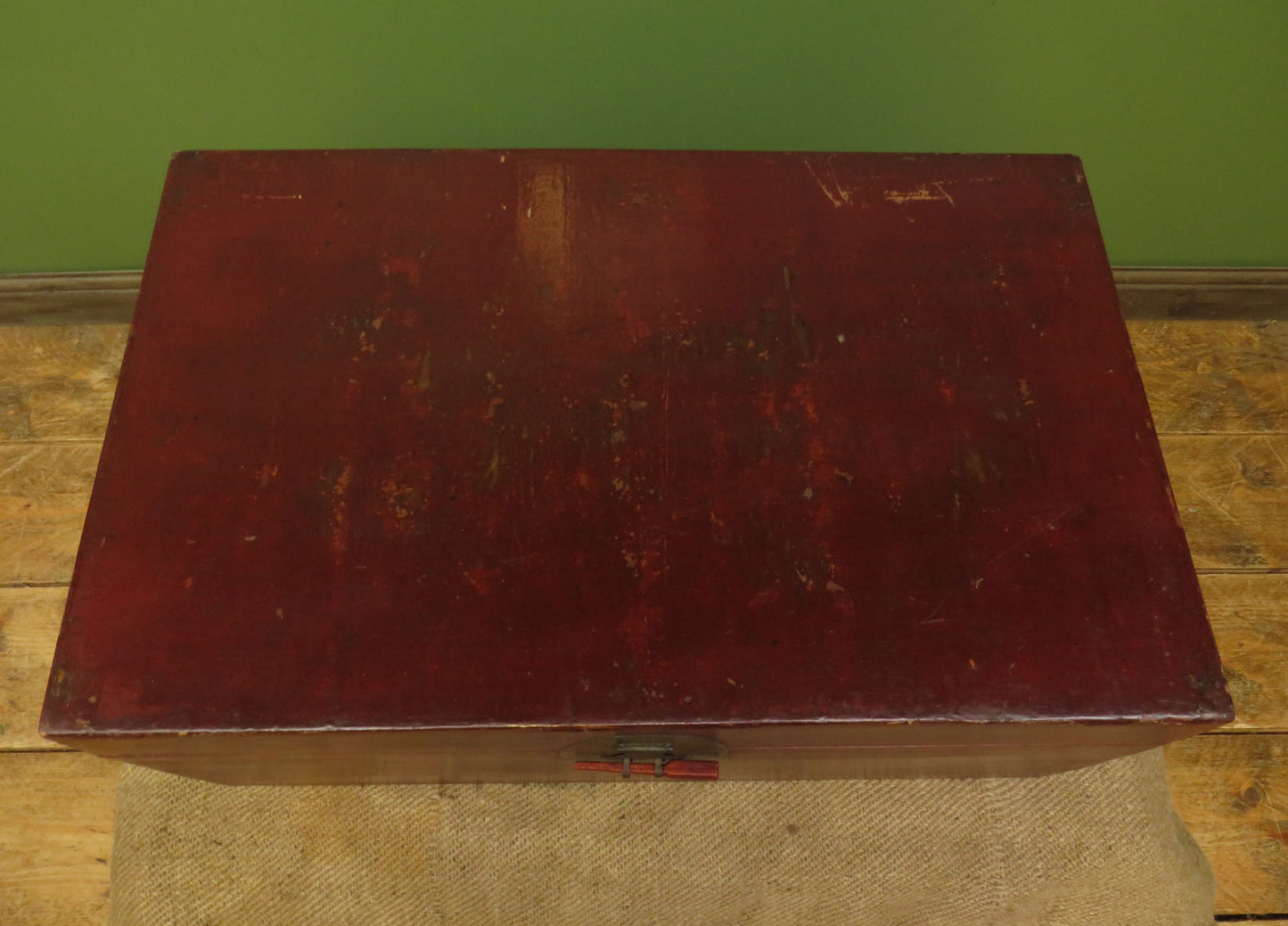 Vintage Oriental Red Storage Box with brass Catch