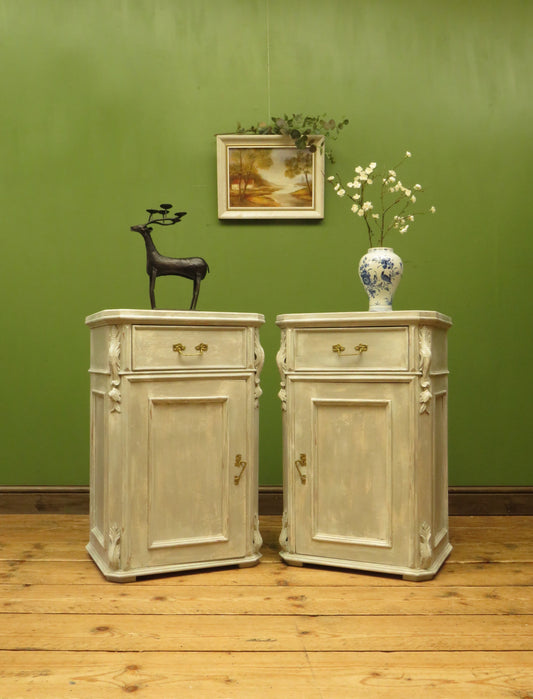 Pair of Antique French Painted Bedside Cabinets