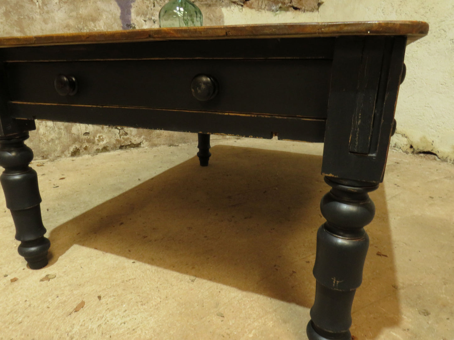 Large Dining Table with Black Base, upcycled from a billiards table