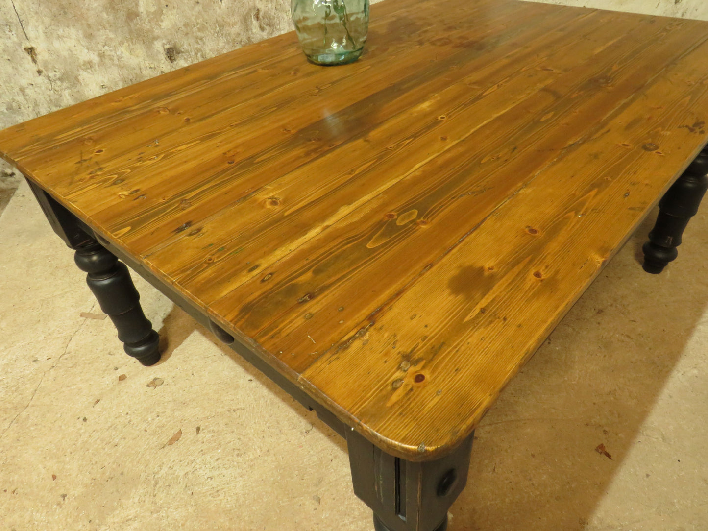 Large Dining Table with Black Base, upcycled from a billiards table