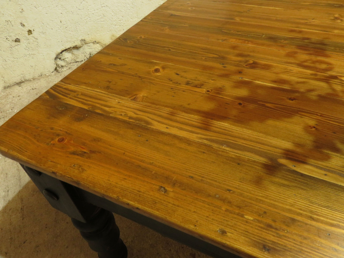 Large Dining Table with Black Base, upcycled from a billiards table