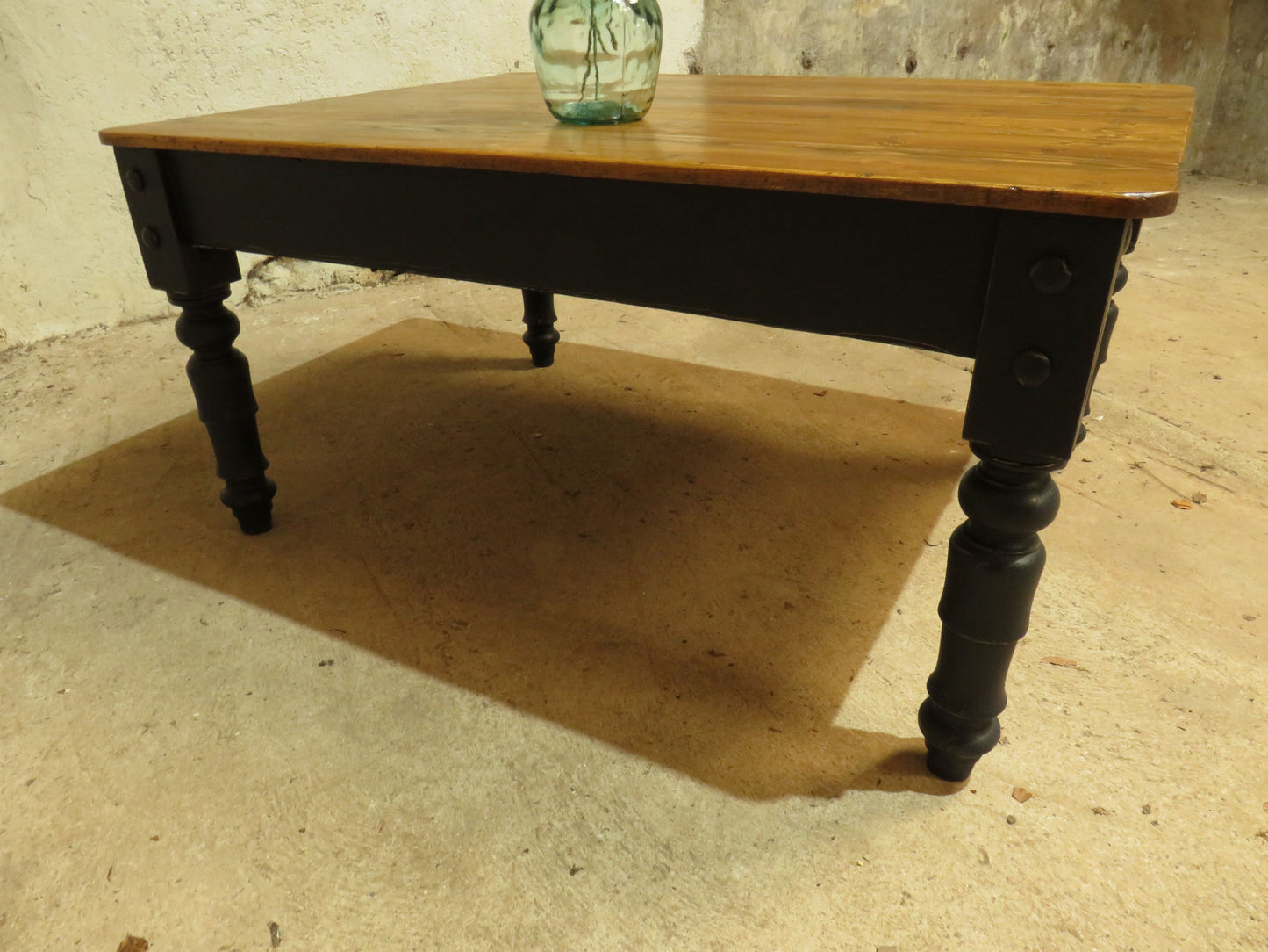 Large Dining Table with Black Base, upcycled from a billiards table