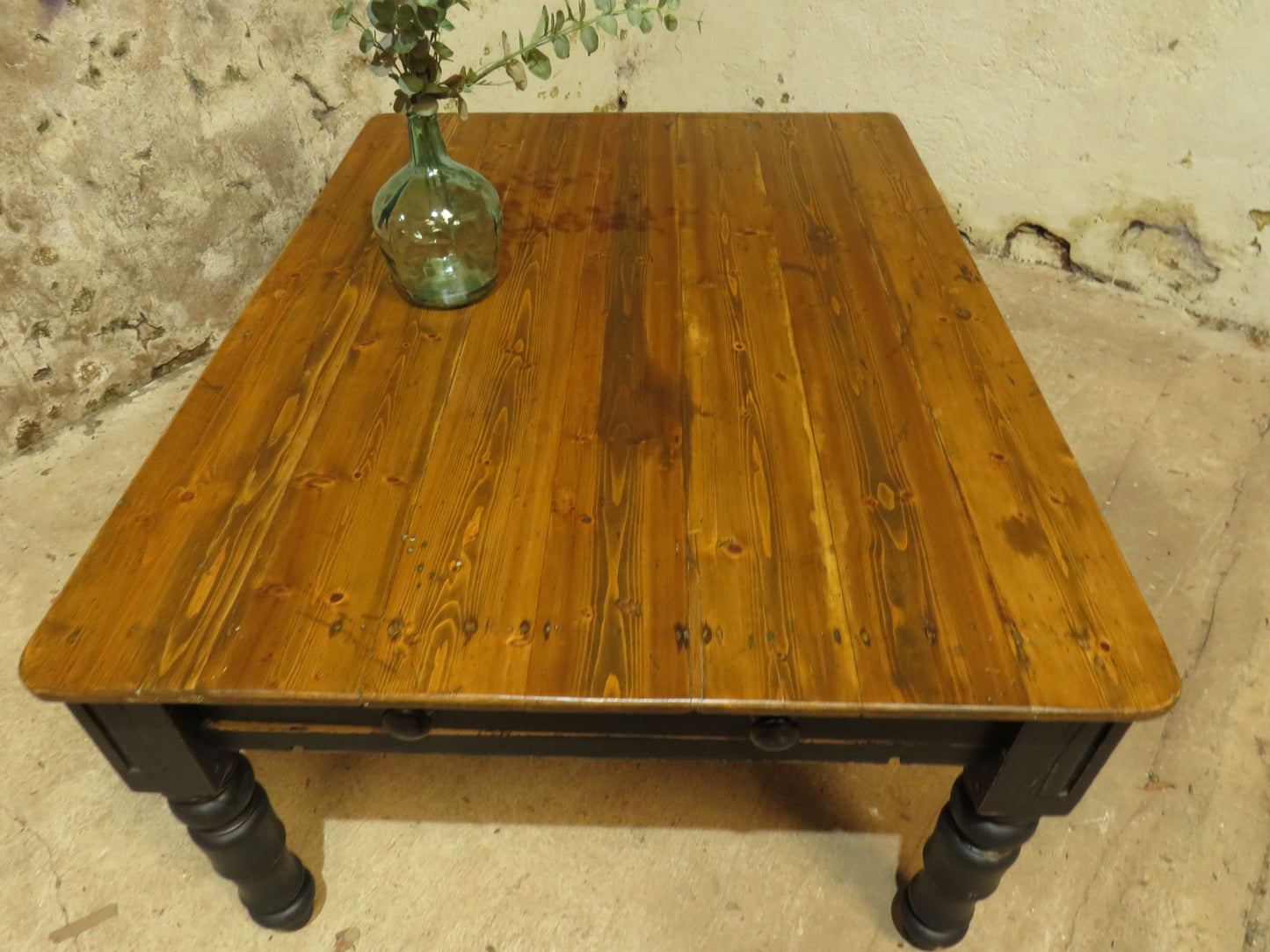 Large Dining Table with Black Base, upcycled from a billiards table