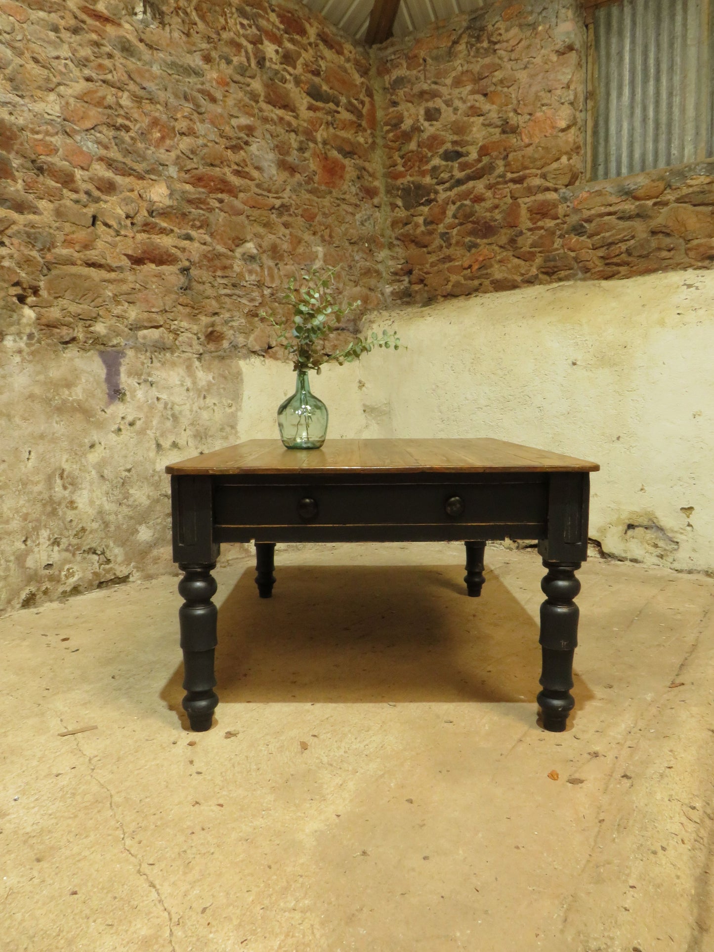 Large Dining Table with Black Base, upcycled from a billiards table