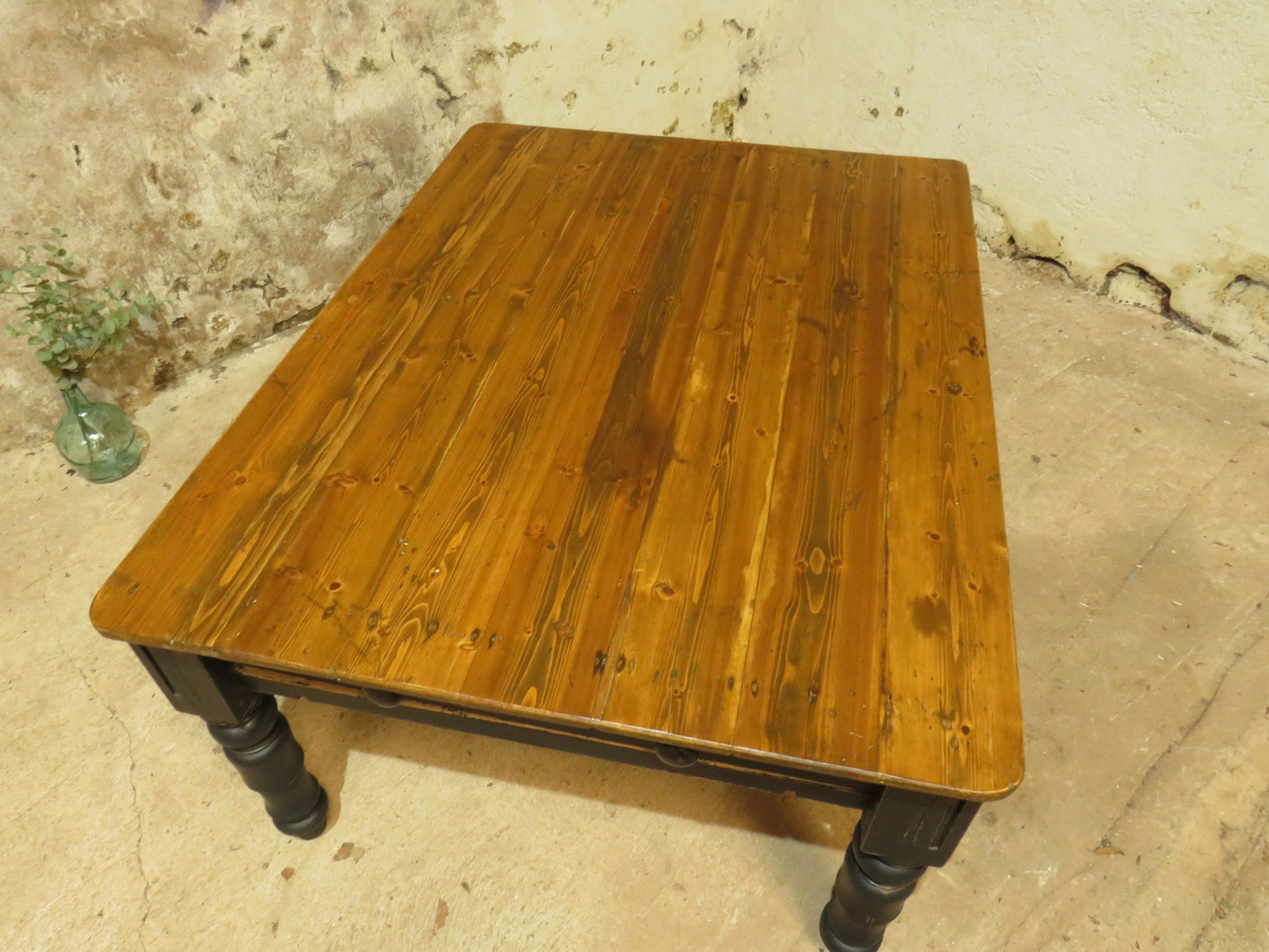 Large Dining Table with Black Base, upcycled from a billiards table