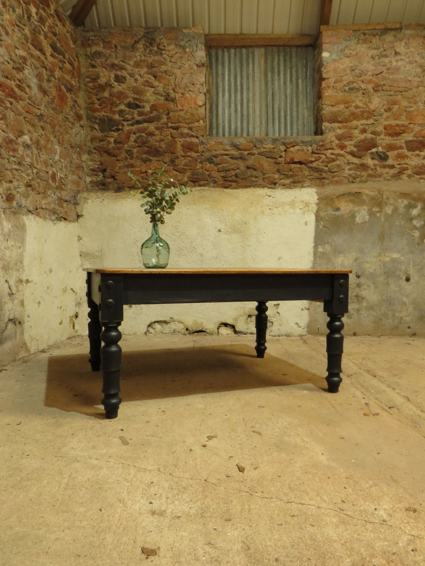 Large Dining Table with Black Base, upcycled from a billiards table