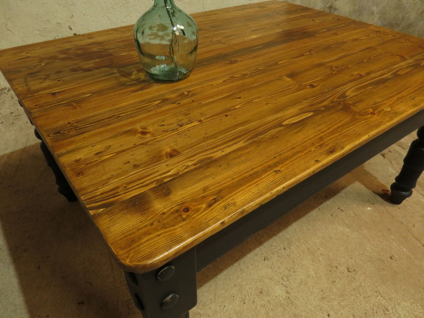 Large Dining Table with Black Base, upcycled from a billiards table