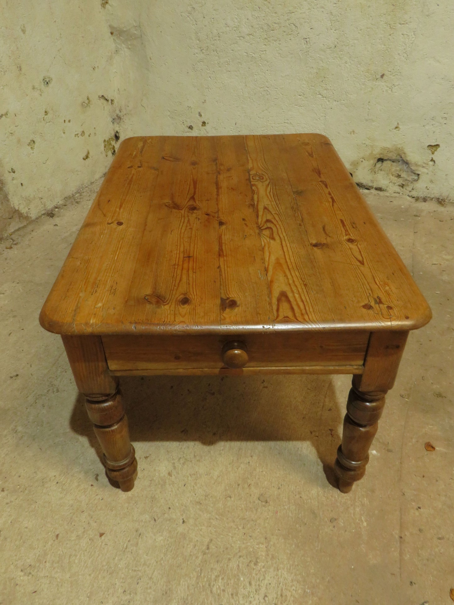 Small Restored Victorian Pine Kitchen Table with Drawer