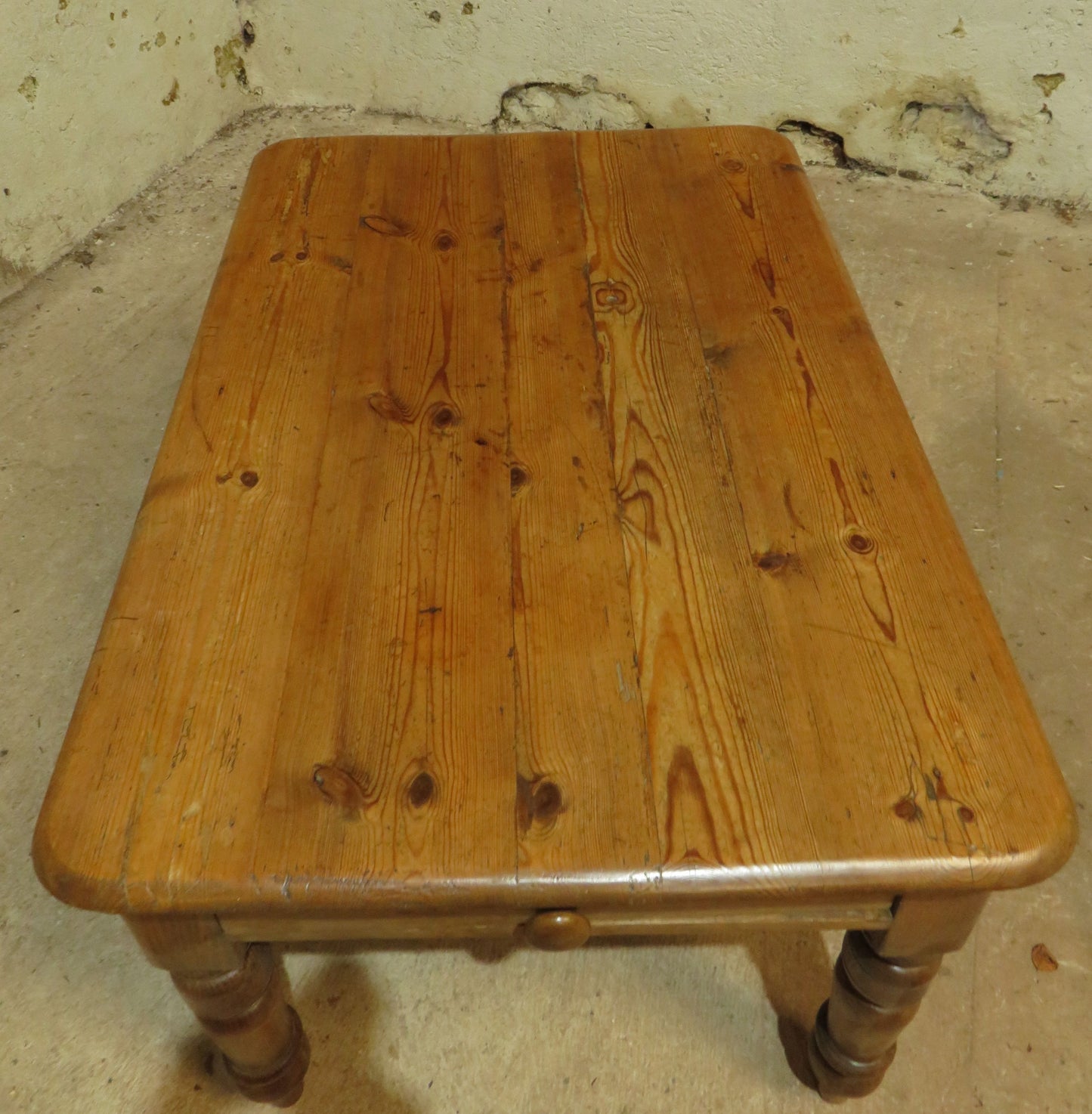 Small Restored Victorian Pine Kitchen Table with Drawer