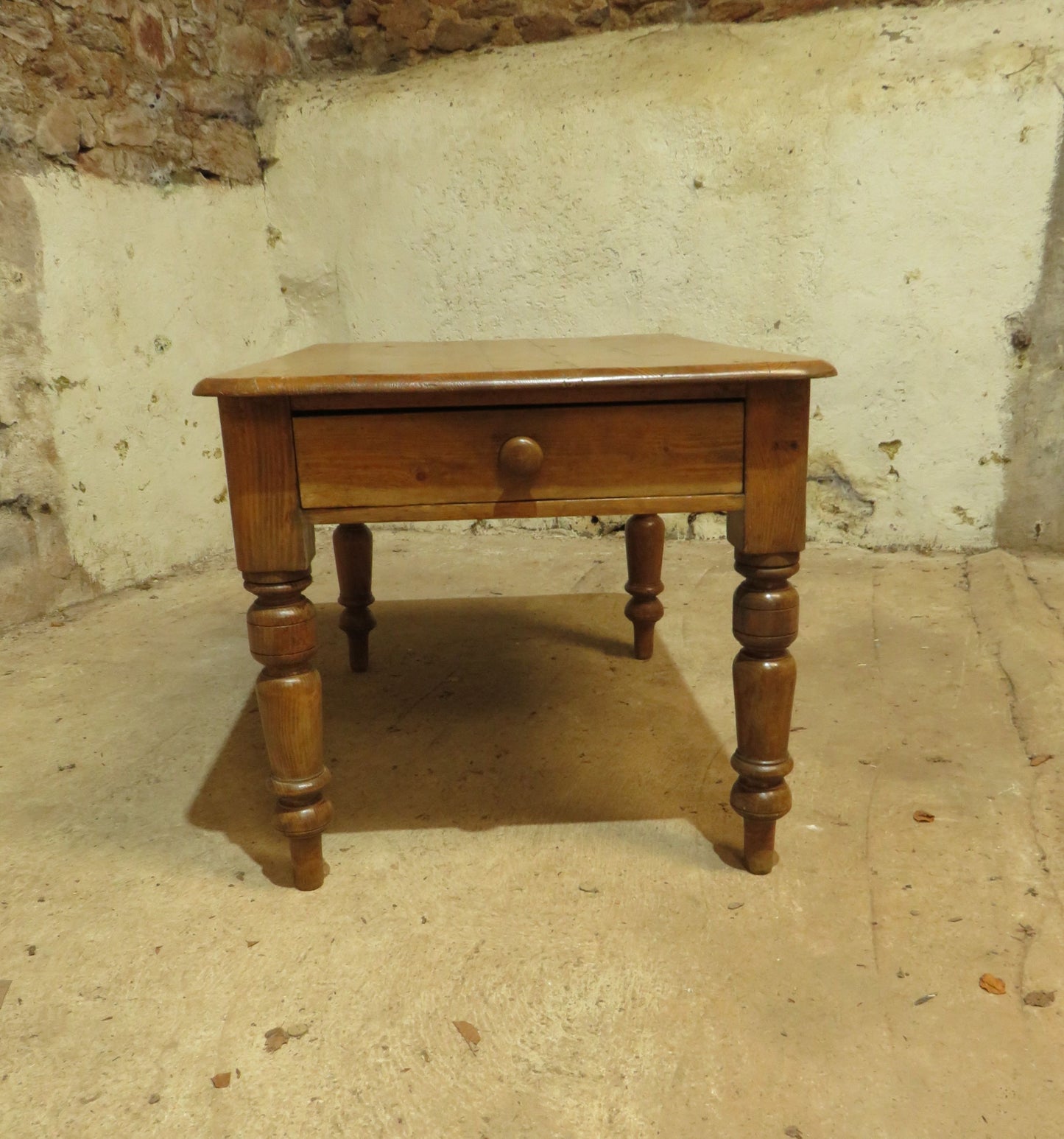 Small Restored Victorian Pine Kitchen Table with Drawer