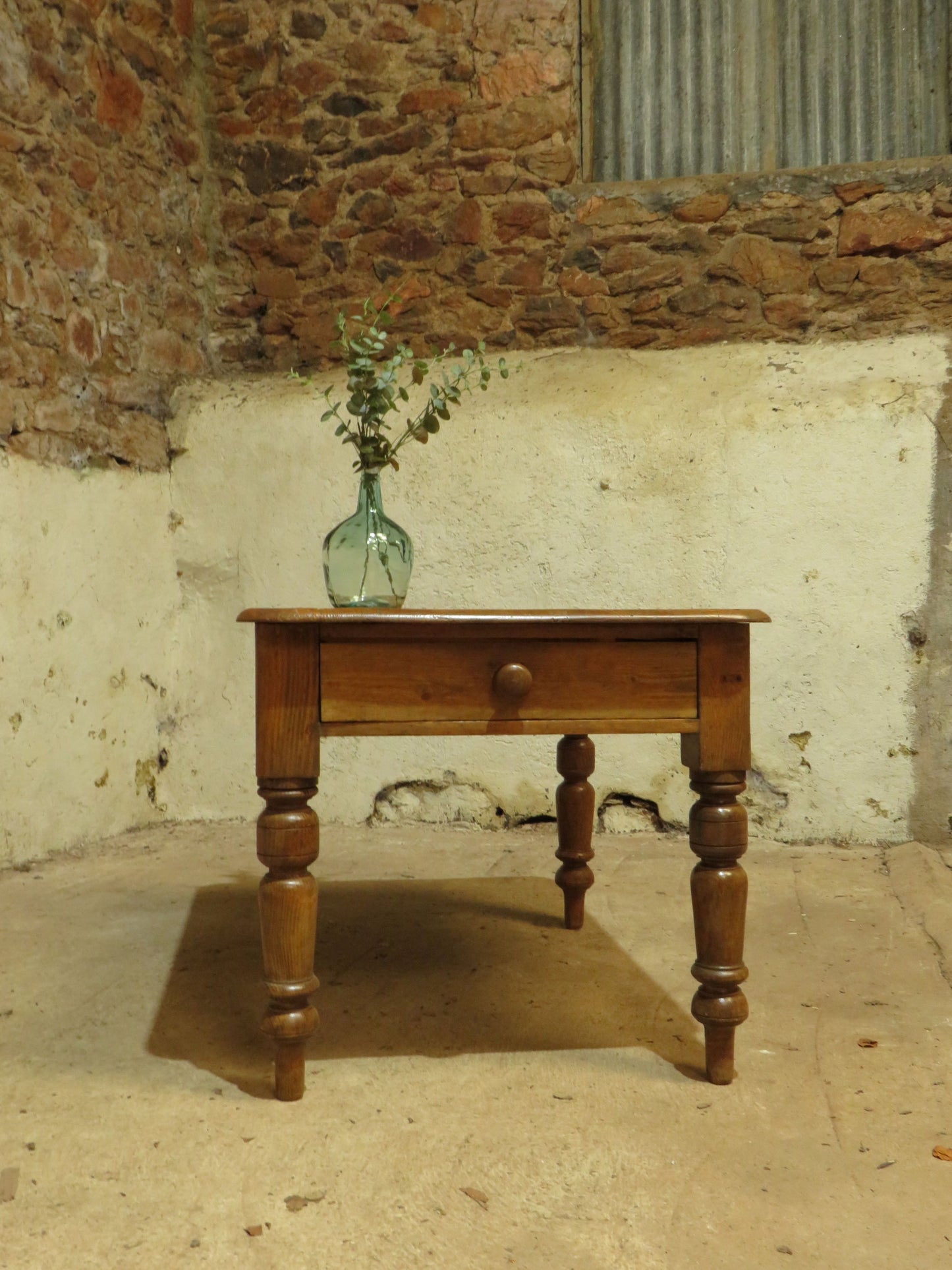 Small Restored Victorian Pine Kitchen Table with Drawer