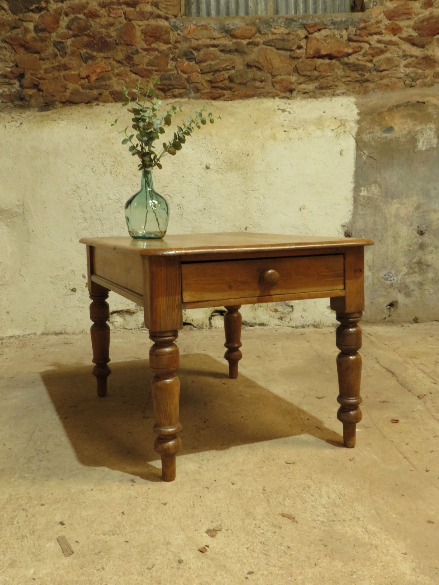 Small Restored Victorian Pine Kitchen Table with Drawer