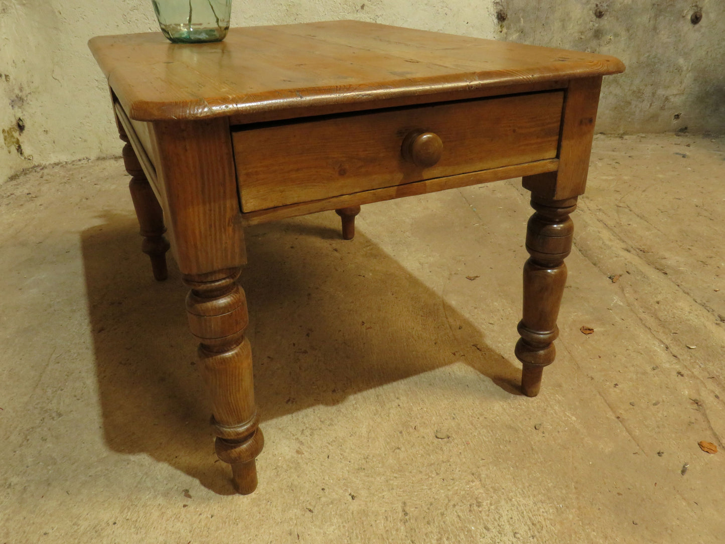 Small Restored Victorian Pine Kitchen Table with Drawer