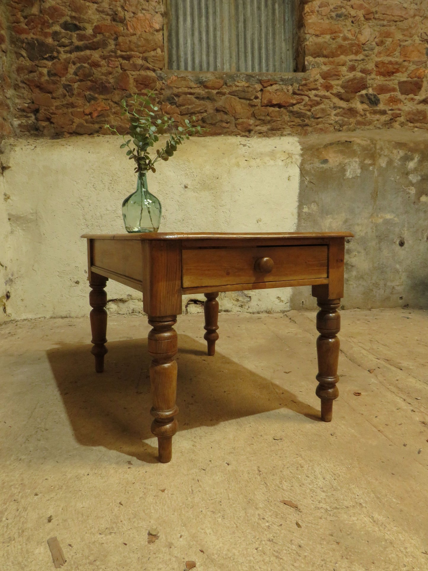 Small Restored Victorian Pine Kitchen Table with Drawer