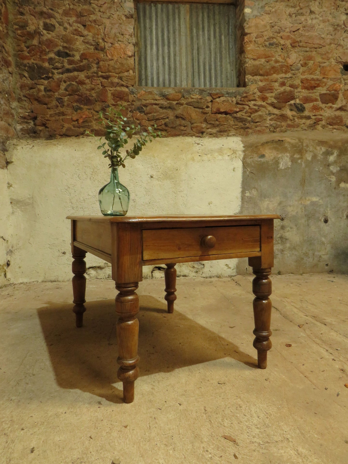 Small Restored Victorian Pine Kitchen Table with Drawer