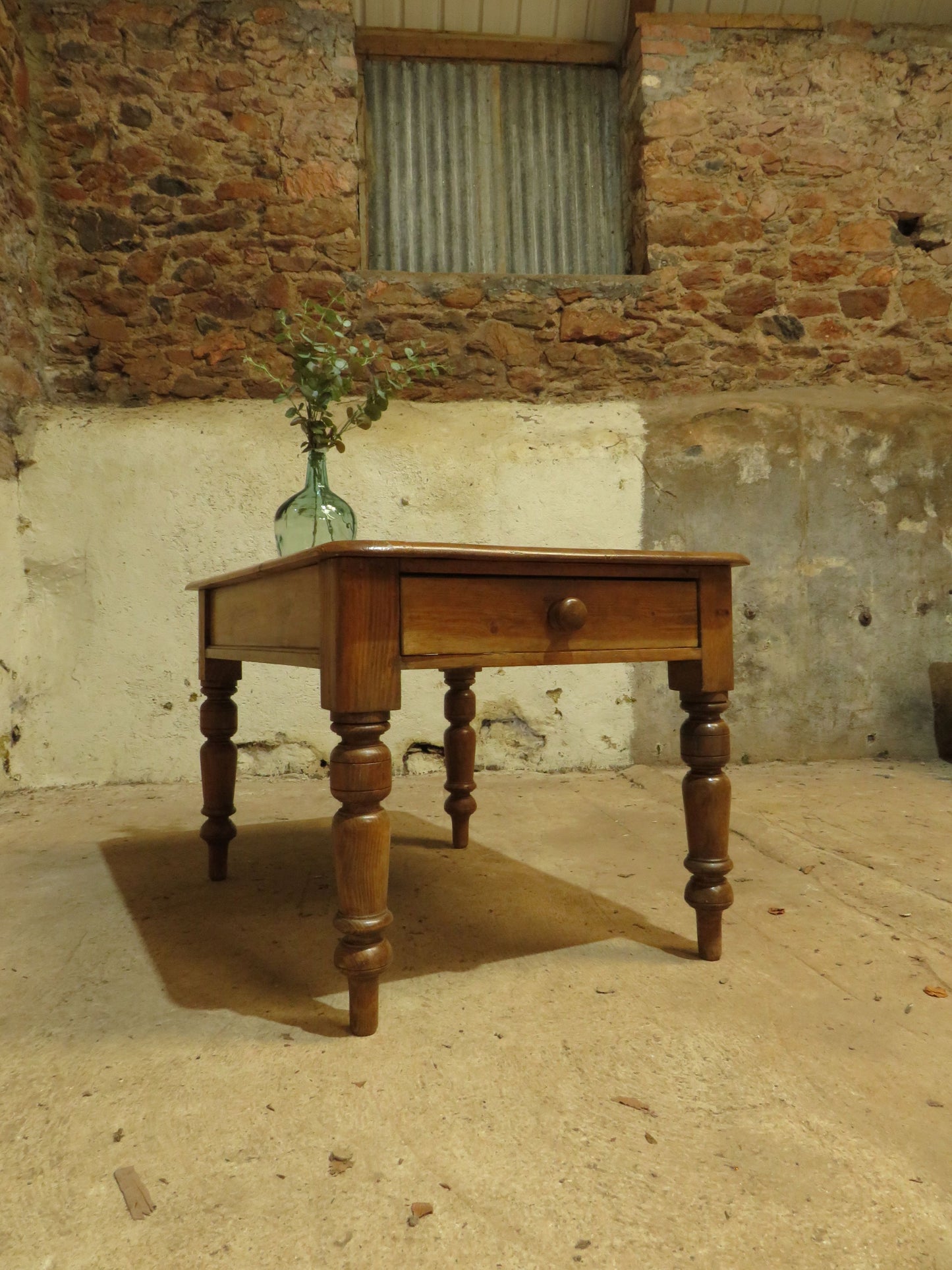 Small Restored Victorian Pine Kitchen Table with Drawer