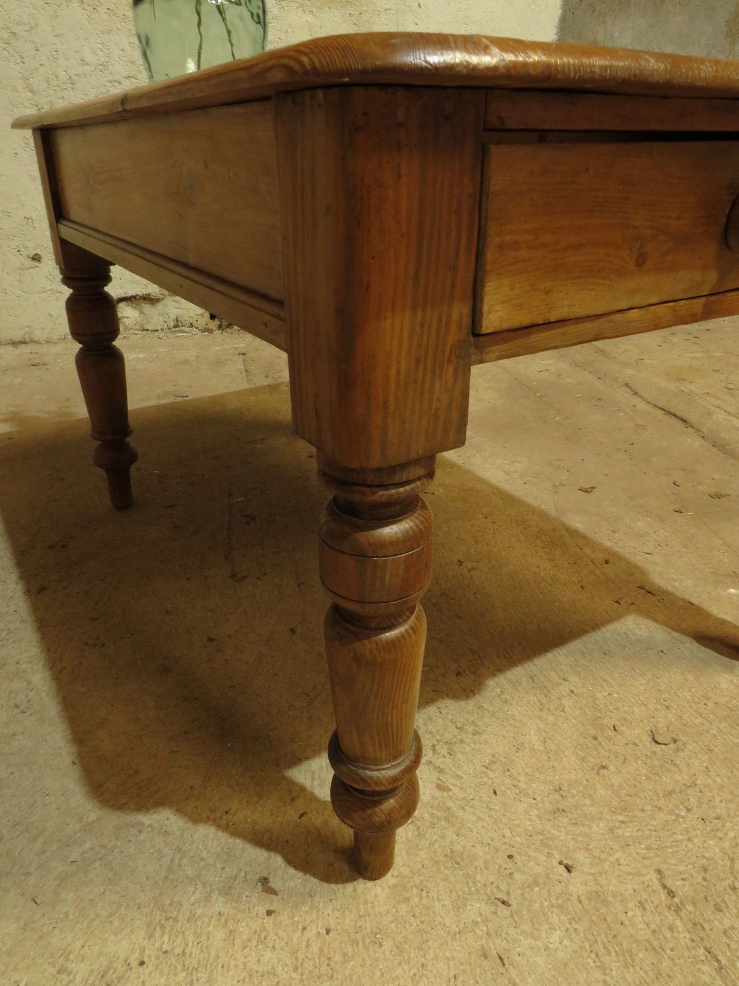 Small Restored Victorian Pine Kitchen Table with Drawer