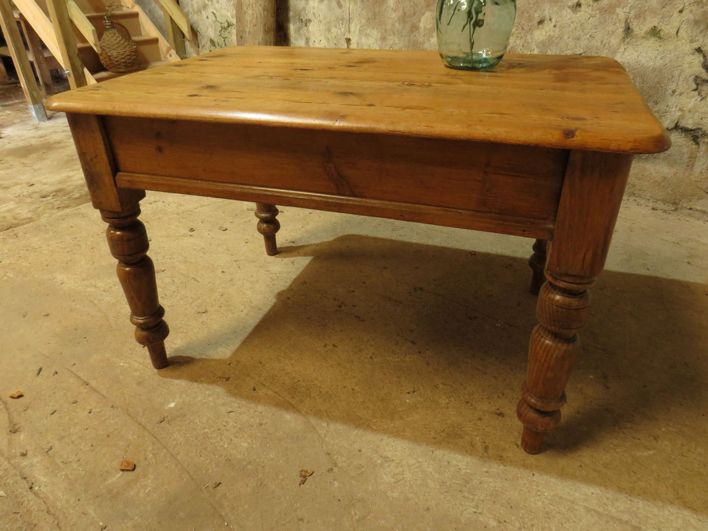 Small Restored Victorian Pine Kitchen Table with Drawer