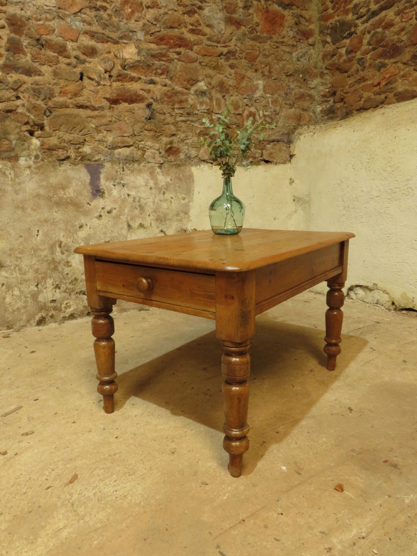 Small Restored Victorian Pine Kitchen Table with Drawer