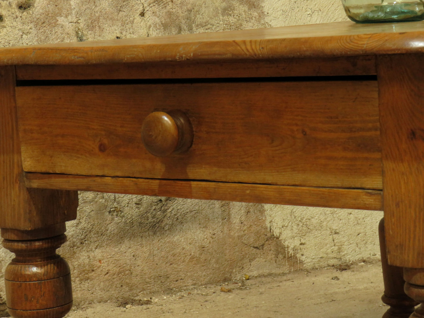 Small Restored Victorian Pine Kitchen Table with Drawer