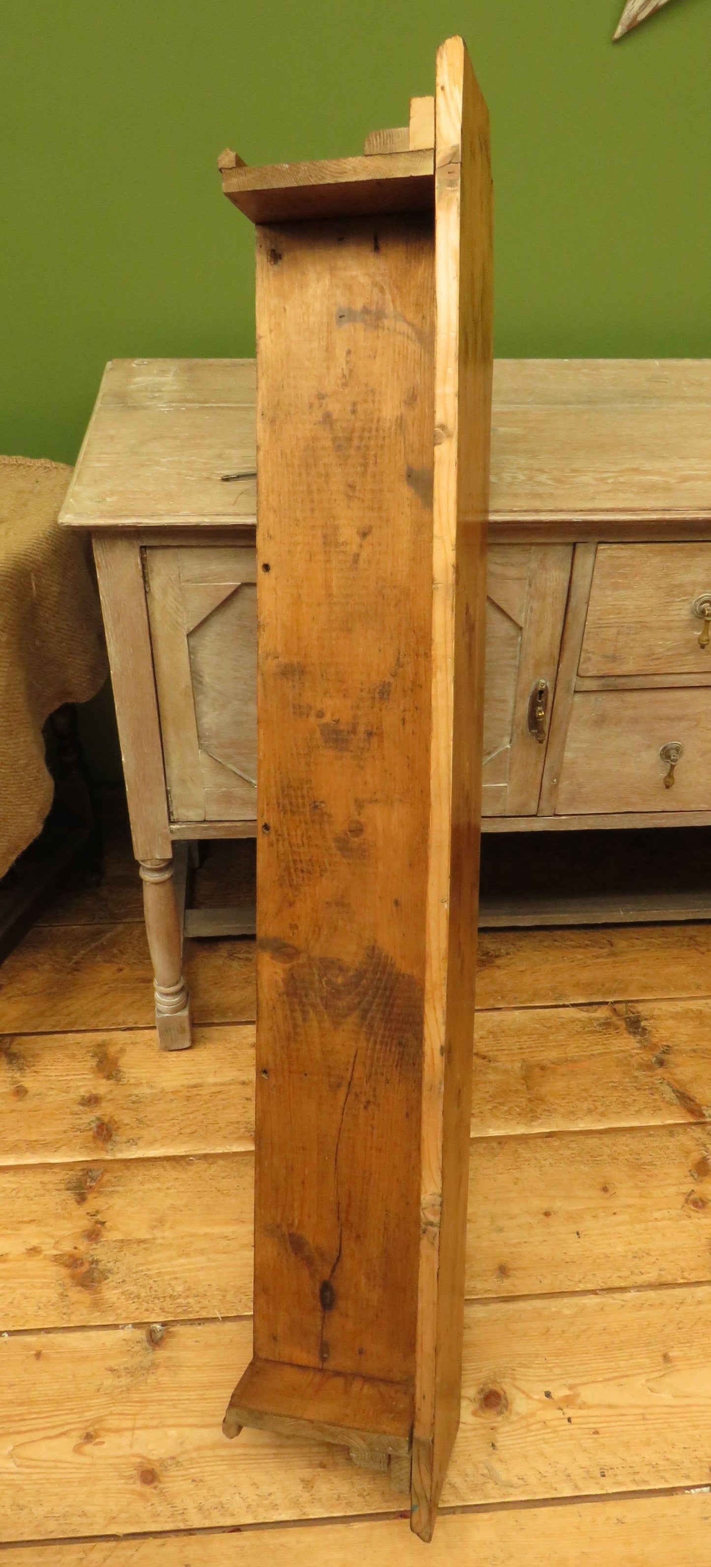 Upcycled Antique Pine Wall Coat Rack with Brass Hooks