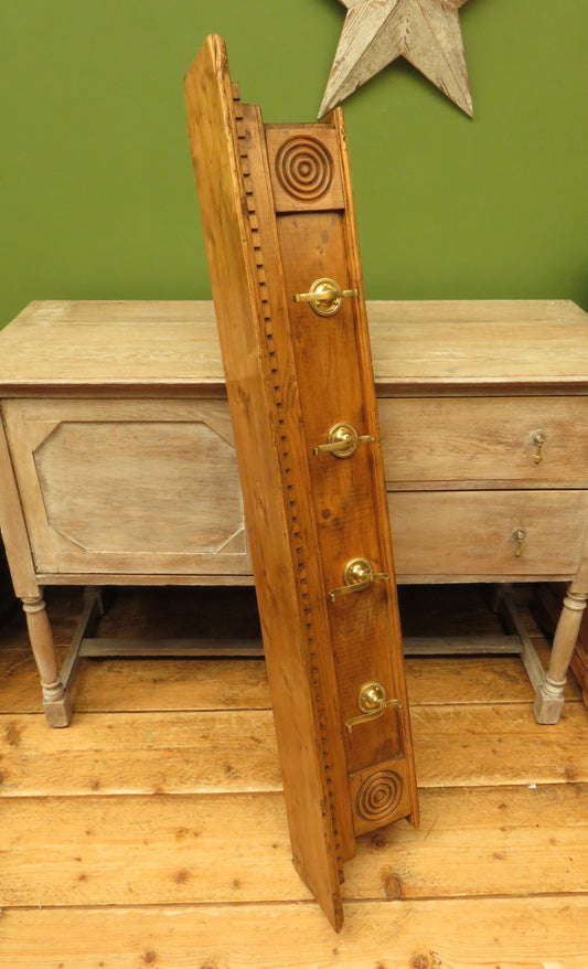 Upcycled Antique Pine Wall Coat Rack with Brass Hooks