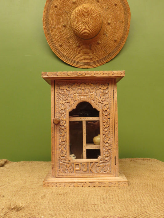 Ornate Small Indonesian Cabinet with glazed door