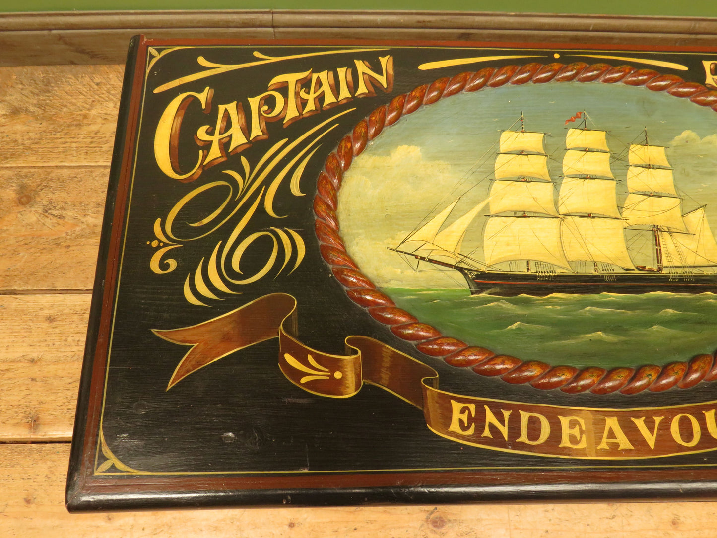 Hand Painted Nautical Themed Pine Trunk, Captain R.Phelp, Endeavour