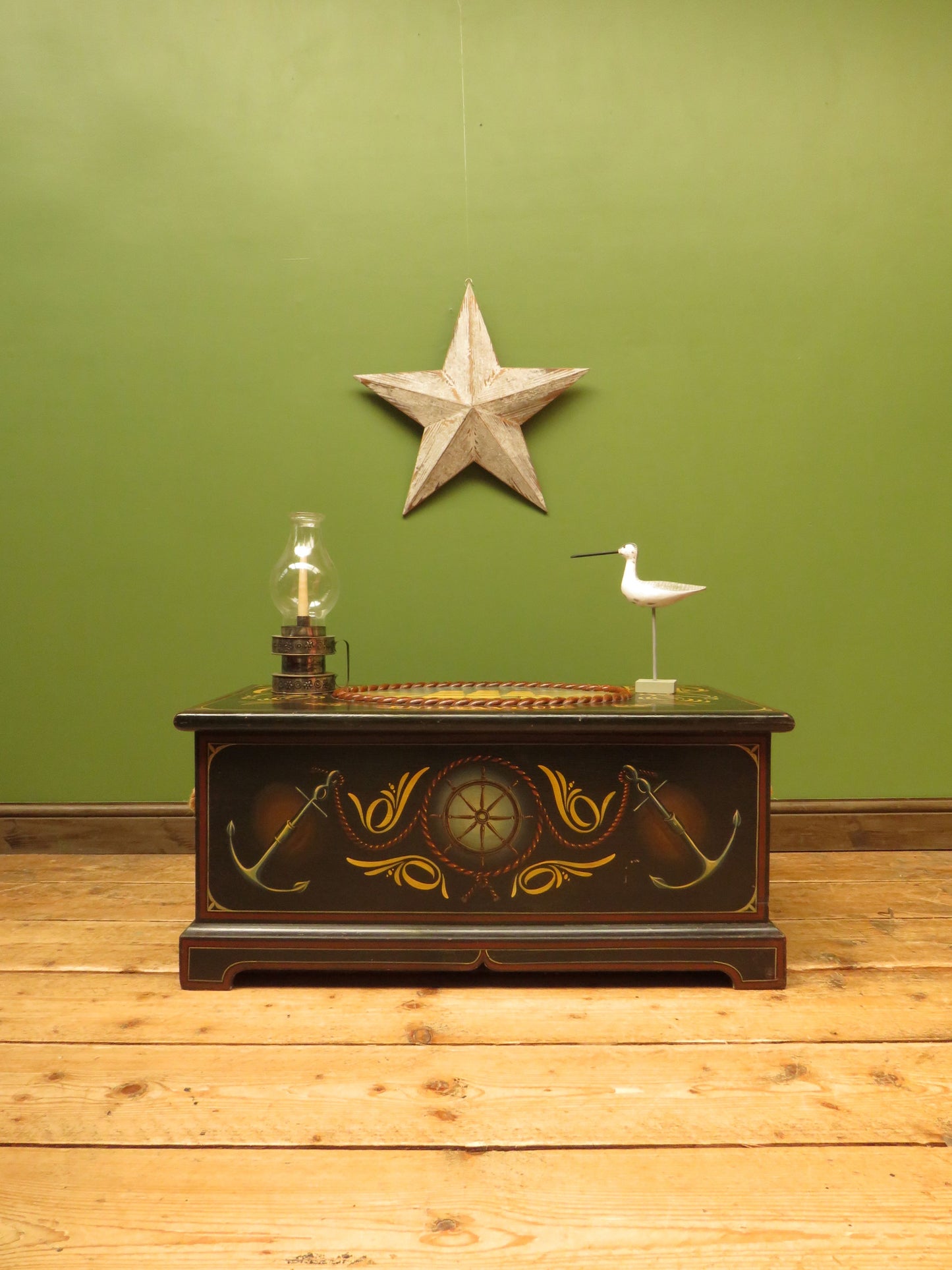 Hand Painted Nautical Themed Pine Trunk, Captain R.Phelp, Endeavour