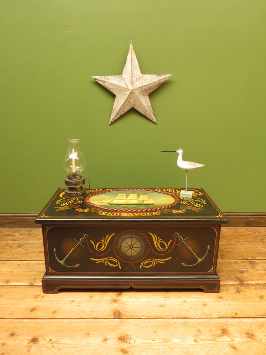 Hand Painted Nautical Themed Pine Trunk, Captain R.Phelp, Endeavour