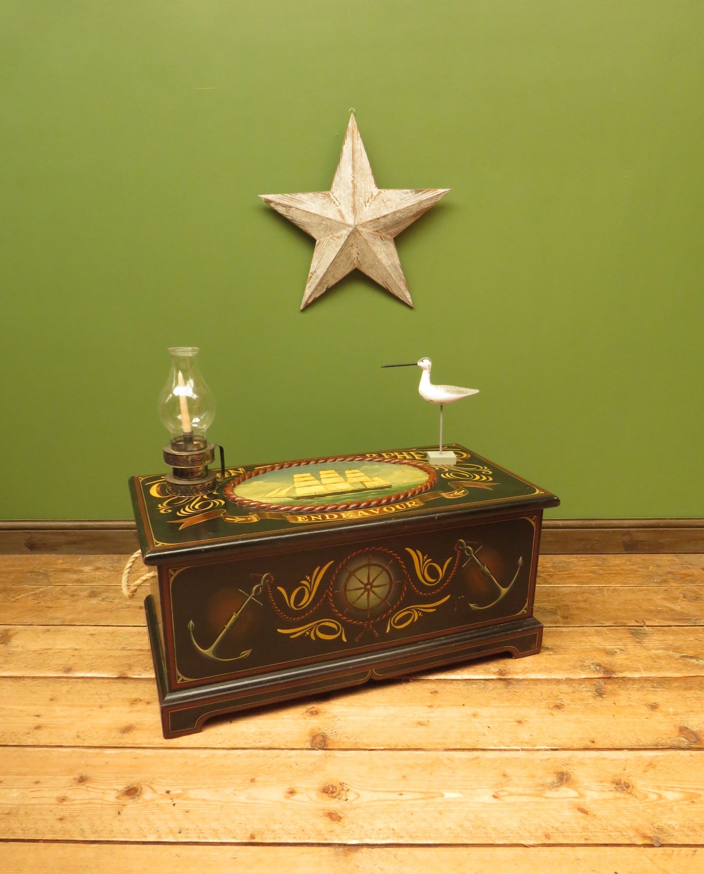 Hand Painted Nautical Themed Pine Trunk, Captain R.Phelp, Endeavour