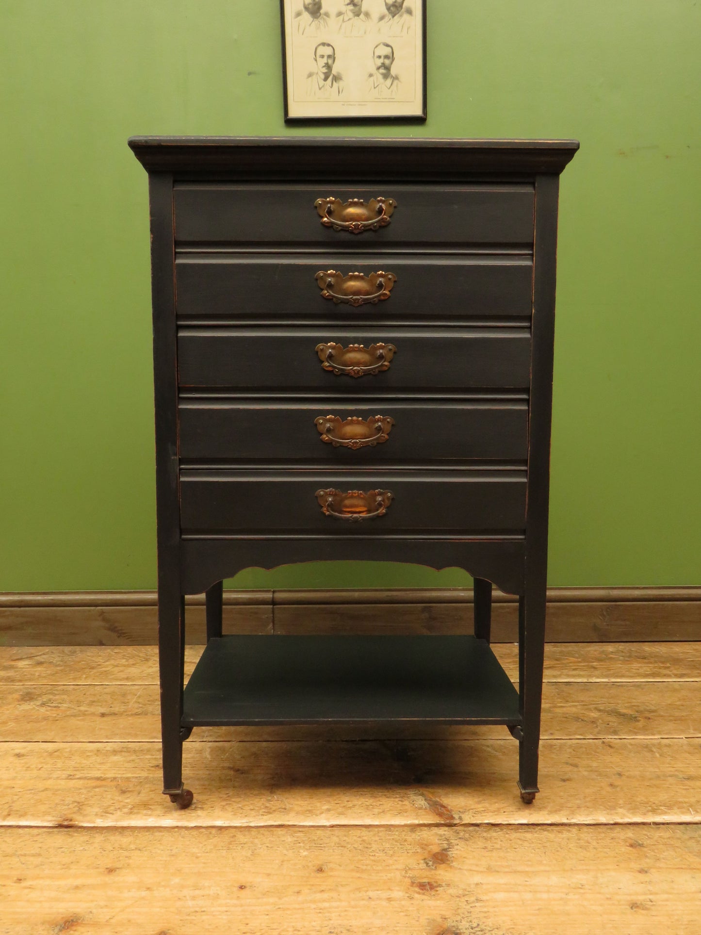 Black Painted Music Chest, Stationery Cabinet