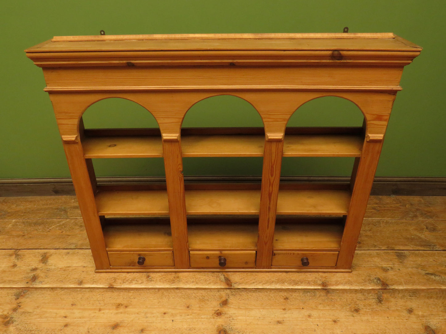 Pine Kitchen Wall Shelf with Small Drawers