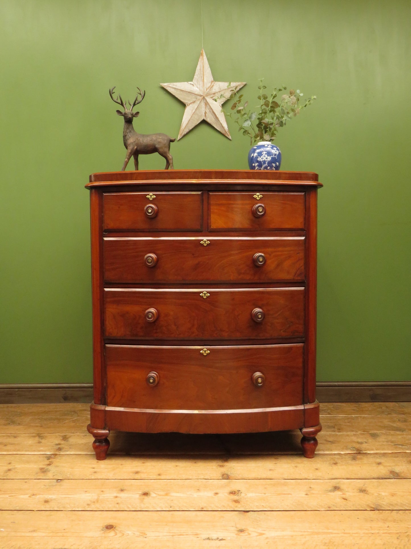 Restored Antique Bow Front Mahogany Chest of Drawers